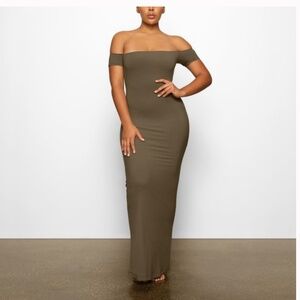 NWT Skims Soft Lounge Off the Shoulder Dress in “Army Green”